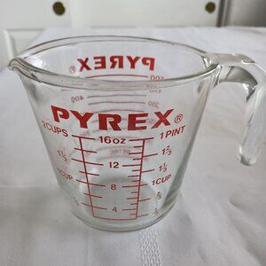 Vintage PYREX Glass 516 2-cup, 1 pint Measuring Cup Red Standard & Metric